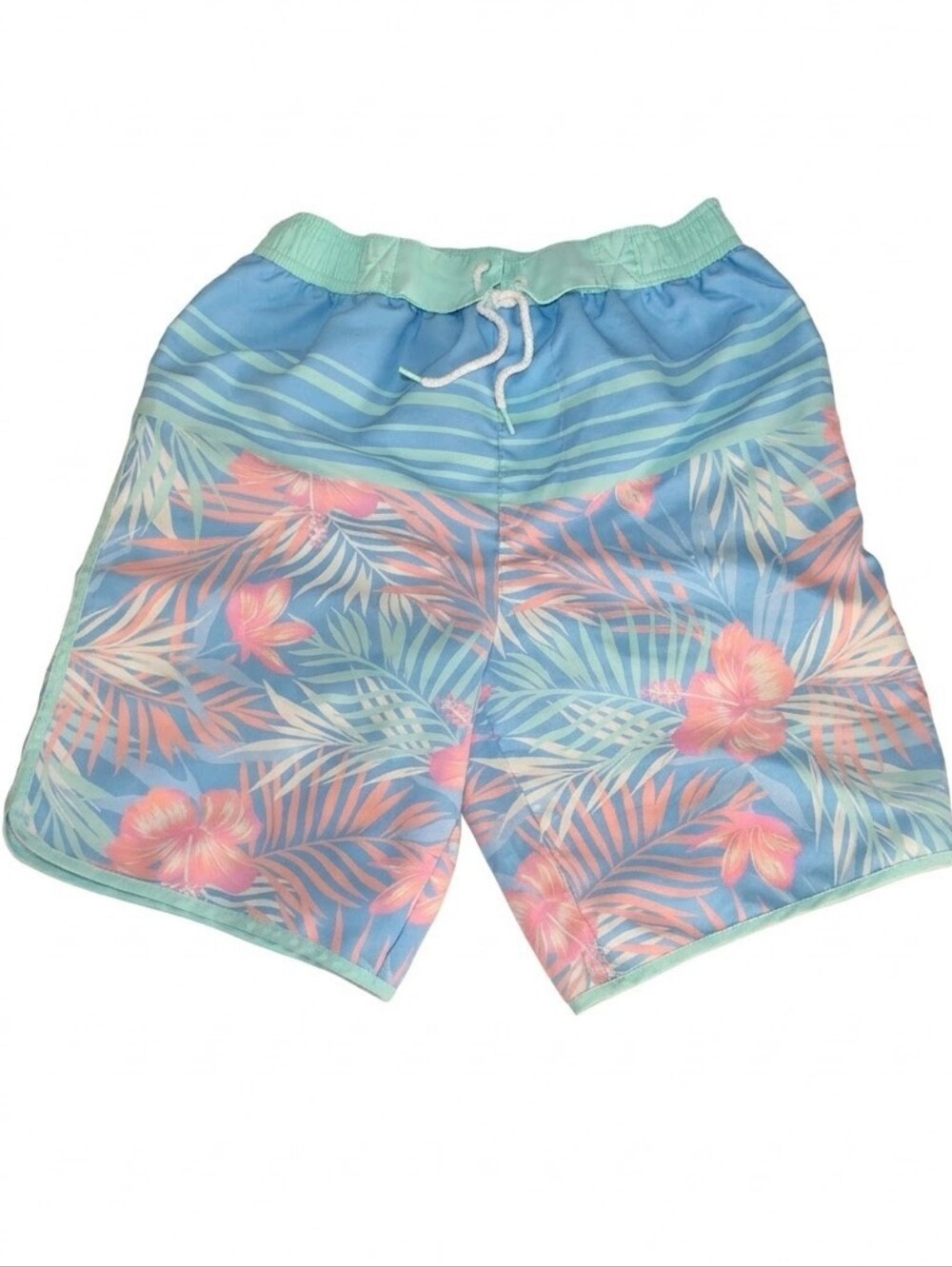 Tommy Bahama Boys Floral Stripe Swim Trunks Blue Pink Size XL 14 Tropical Beach